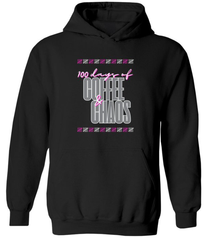 Tally Mark Coffee and Chaos Hoodie (Pink)